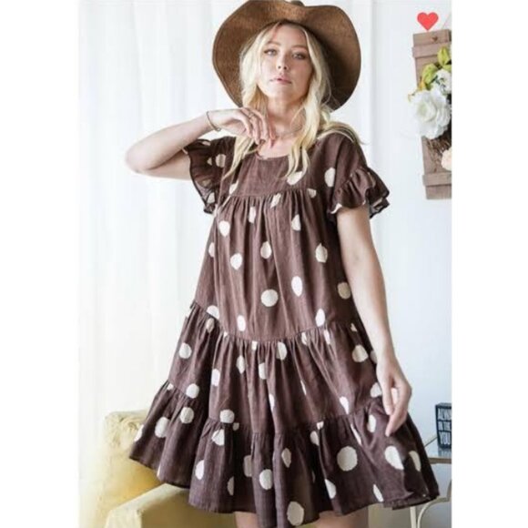 Bucketlist Polka Dot Tiered Babydoll Dress - Picture 1 of 14
